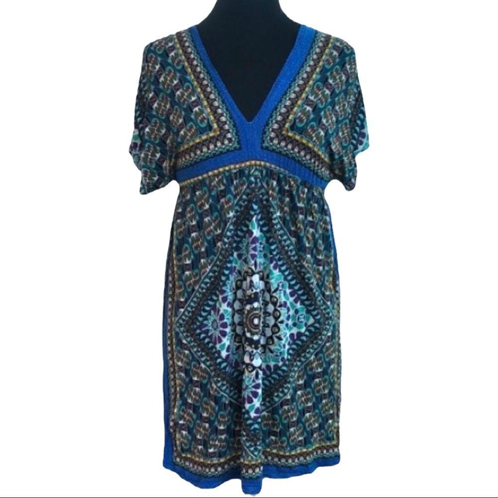 Body Central Pullover Patterned Double V-Neck Swim Cover Up